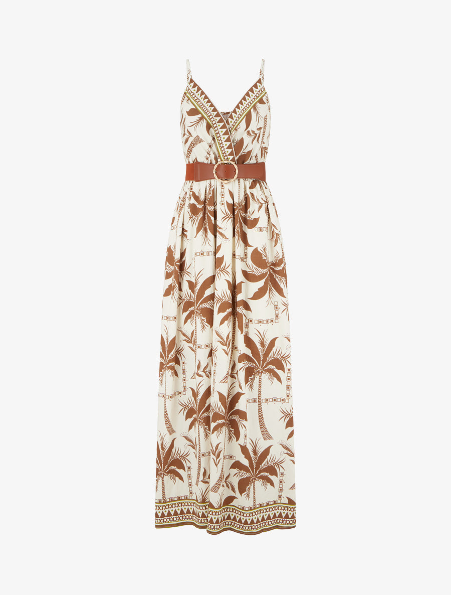 Robe longue à imprimé palmiers - Marron - 1