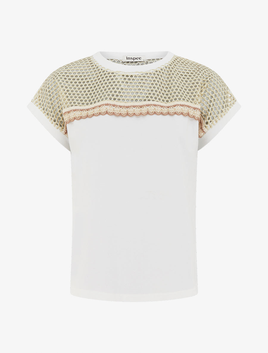 T-shirt fantaisie à épaules ajourées - Blanc - 1