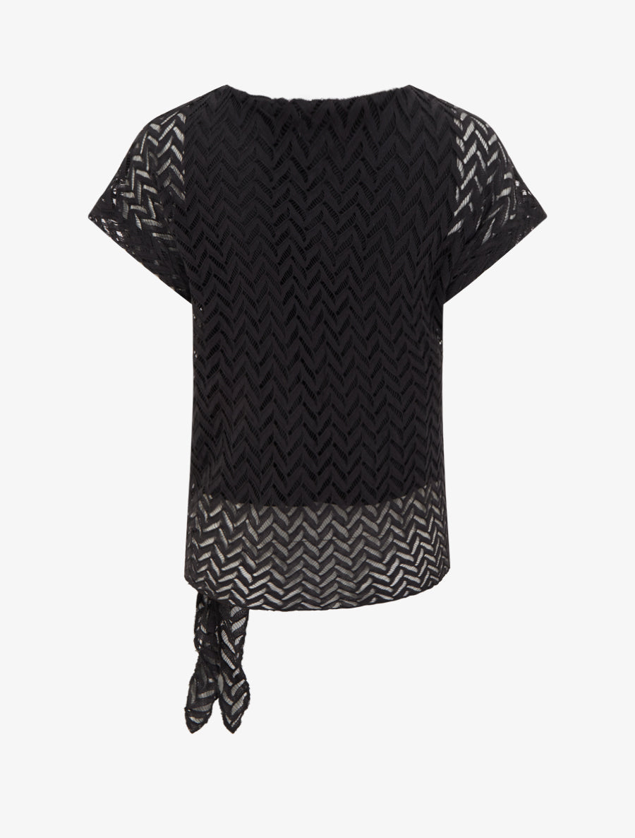 Top manches courtes en maille style chevron - Noir - 2