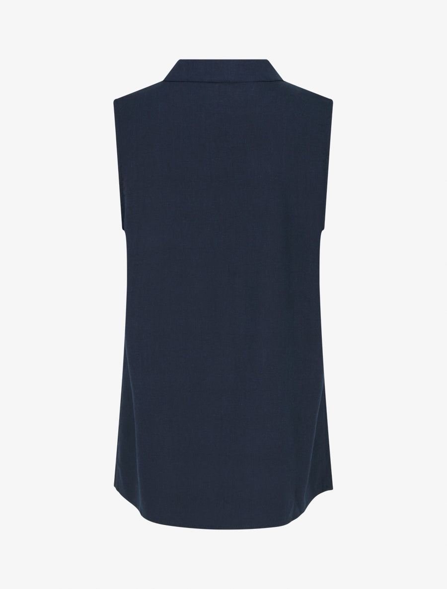 Top droit sans manches en lin mélangé - Marine - 2