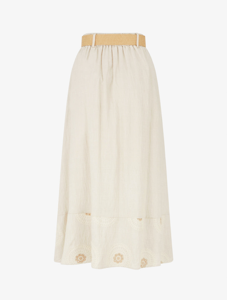 Jupe longue évasée à bords brodés - Beige - 2