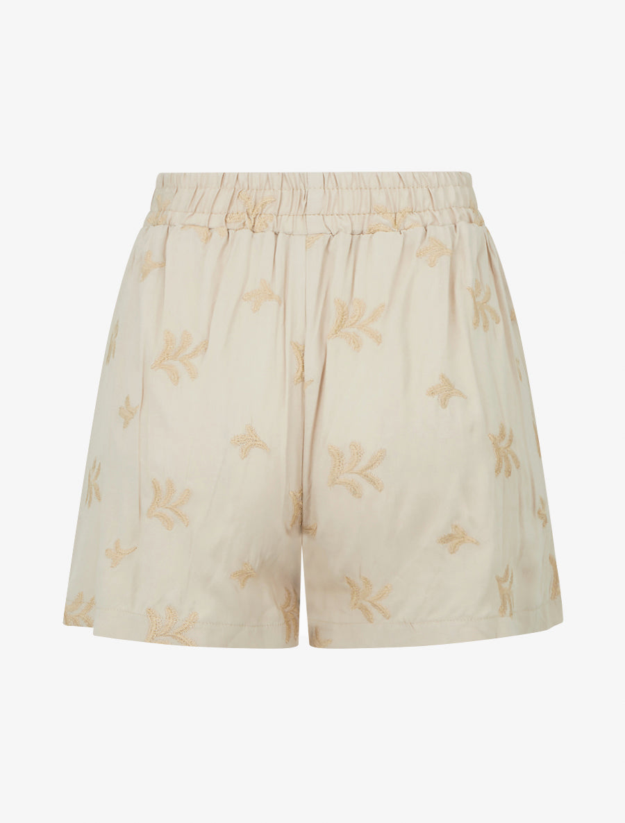 Short droit élastiqué à broderies fantaisies - Beige - 2
