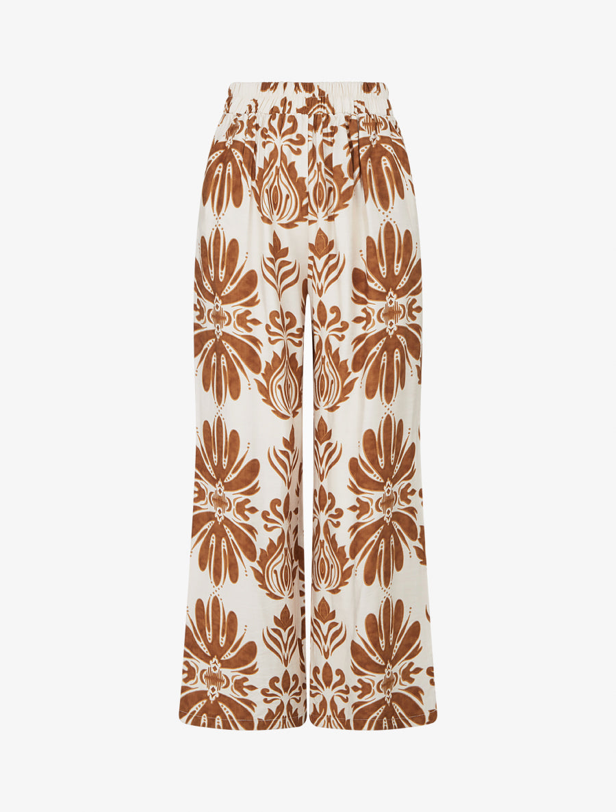 Pantalon ample taille haute imprimé arabesque - Marron - 1