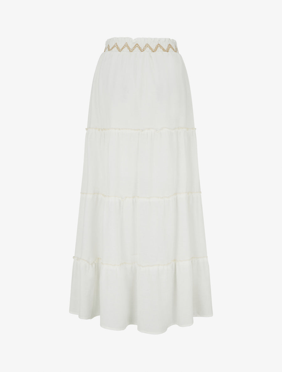 Jupe longue élastiquée à broderie - Blanc - 2