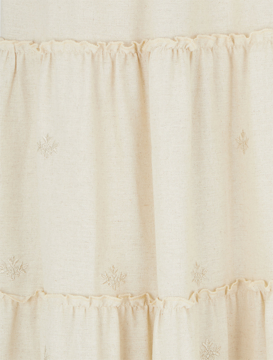 Jupe longue élastiquée à broderie - Beige - 3