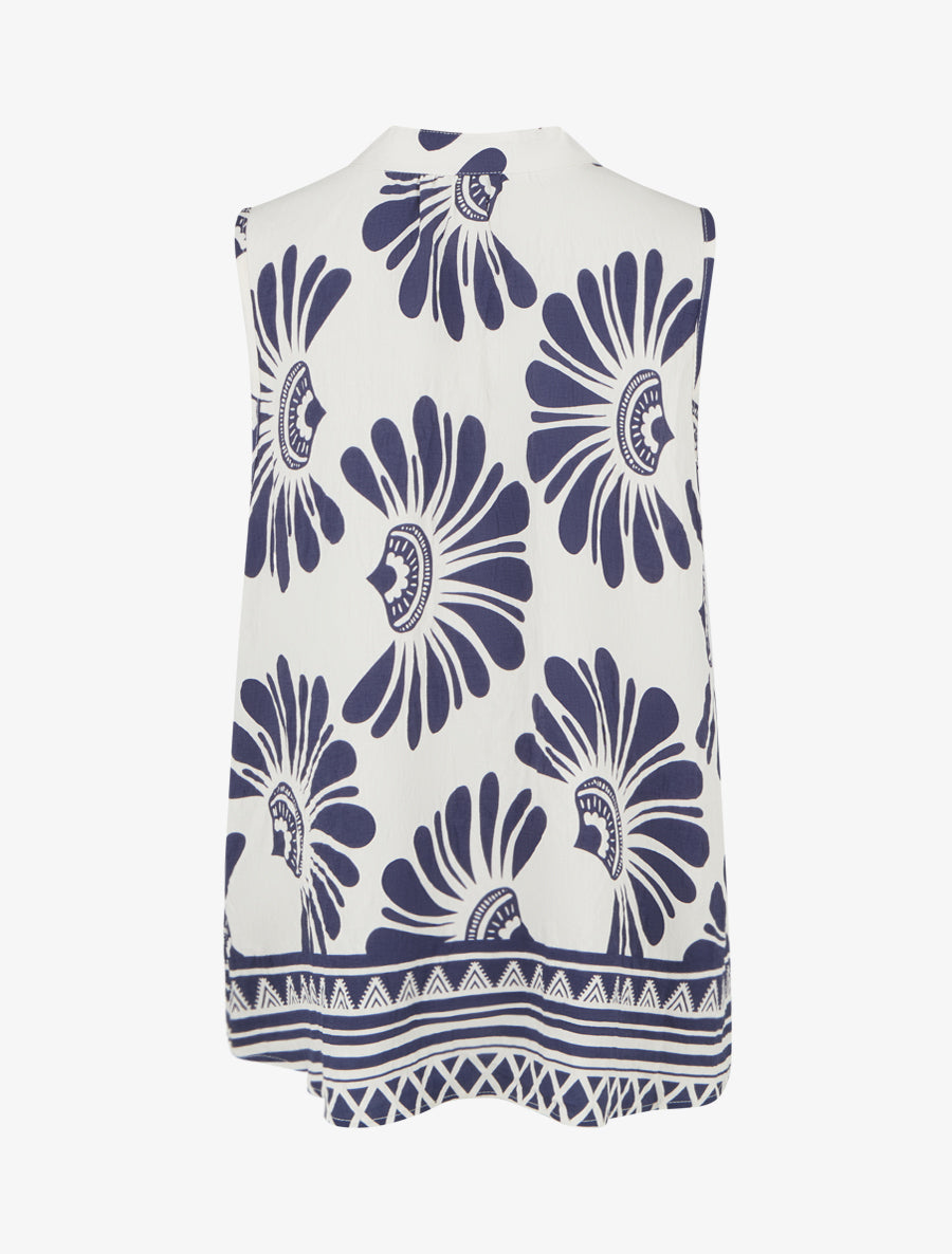 Top sans manches imprimé fleurs stylisées - Marine - 2