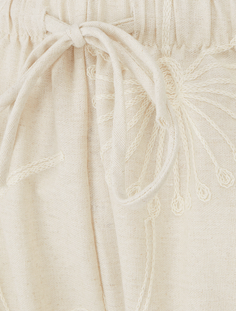 Pantalon ample à broderies florales - Beige - 3