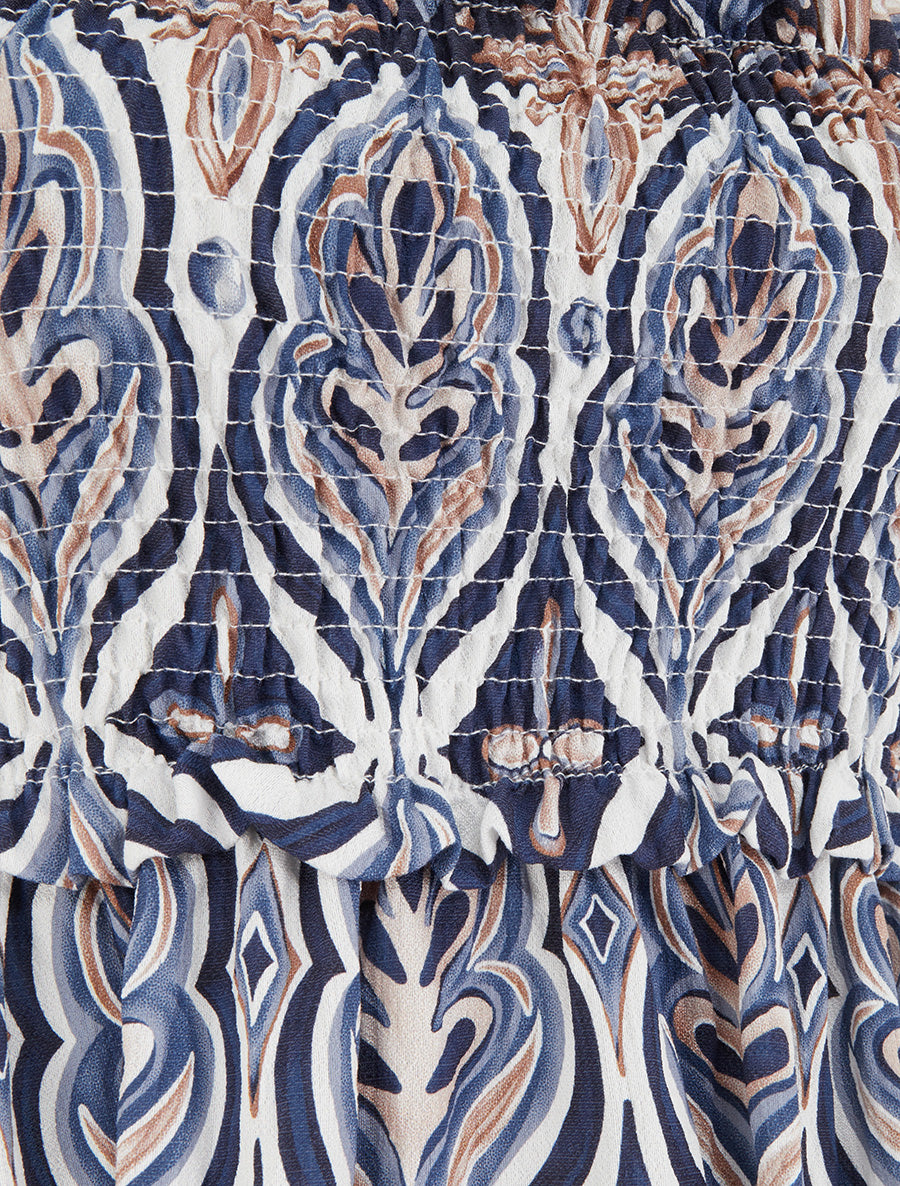 Robe longue à bretelles perlées et imprimé fantaisie - Marine - 3