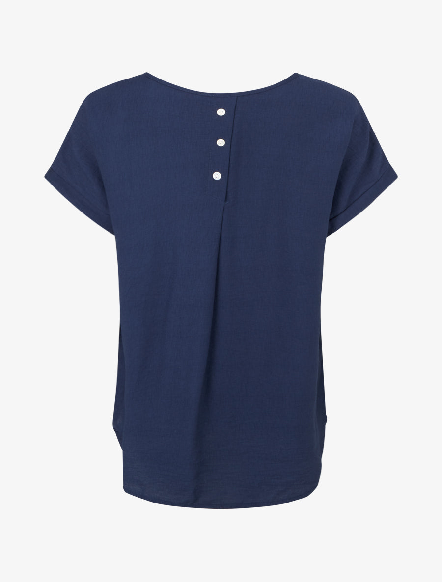Top ample manches courtes à détail plissé - Marine - 2