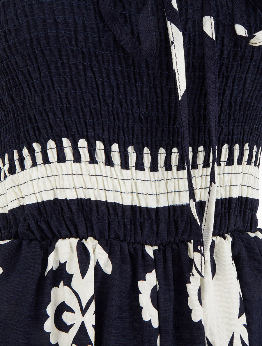 Combinaison à bustier élastiquée et imprimé graphique - Marine - 3