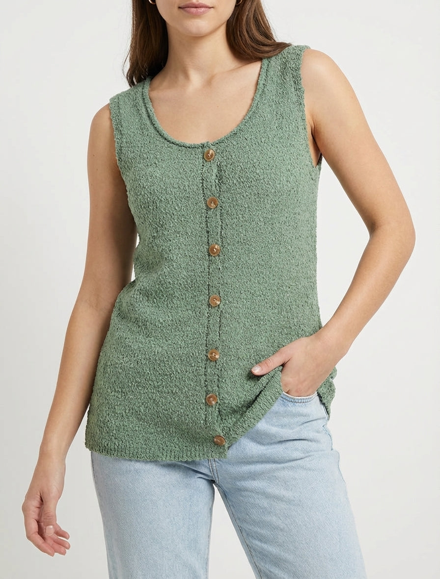 Gebreide tanktop in schapenvachtstijl - Kaki