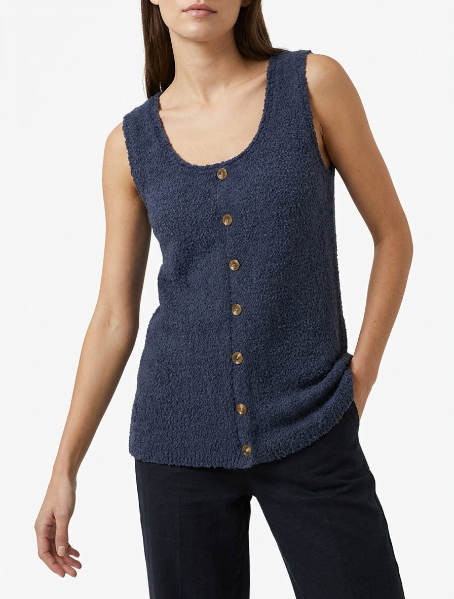 Gebreide tanktop in schapenvachtstijl - Marine