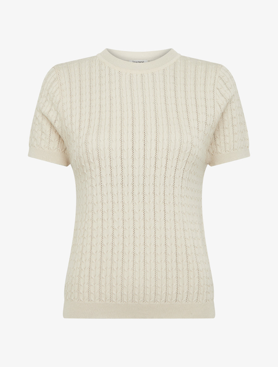 Pull uni ajouré à manches courtes - Beige - 1