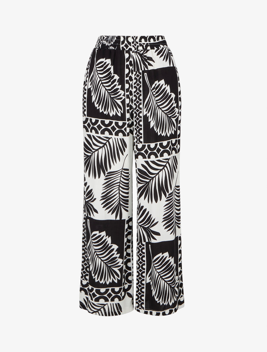 Pantalon ample imprimé feuille de palmier - Noir - 1