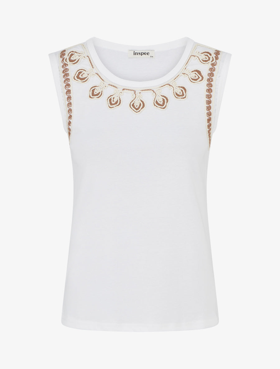 T-shirt uni sans manches à col stylisé - Blanc - 1