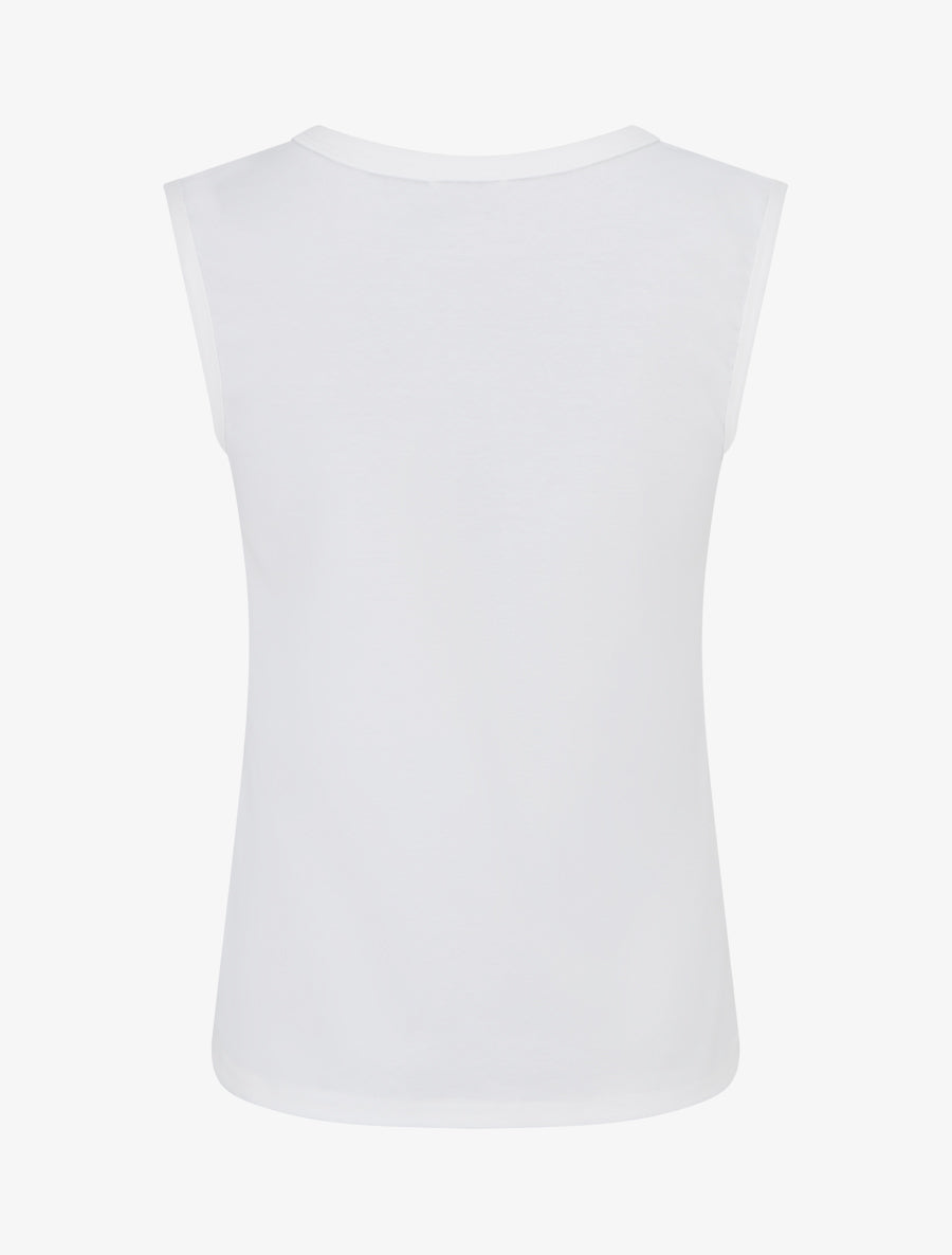 T-shirt uni sans manches à col stylisé - Blanc - 2