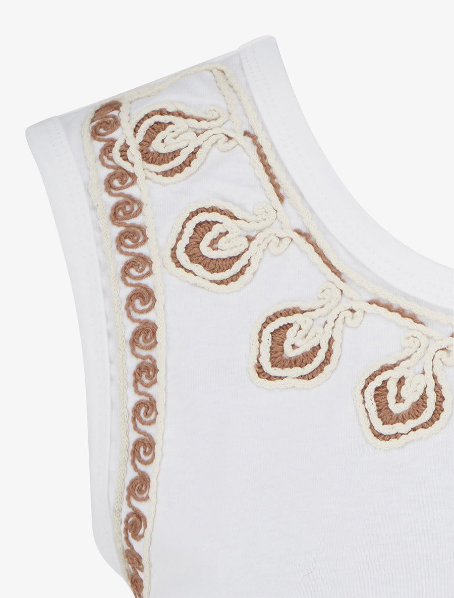 T-shirt uni sans manches à col stylisé - Blanc - 3