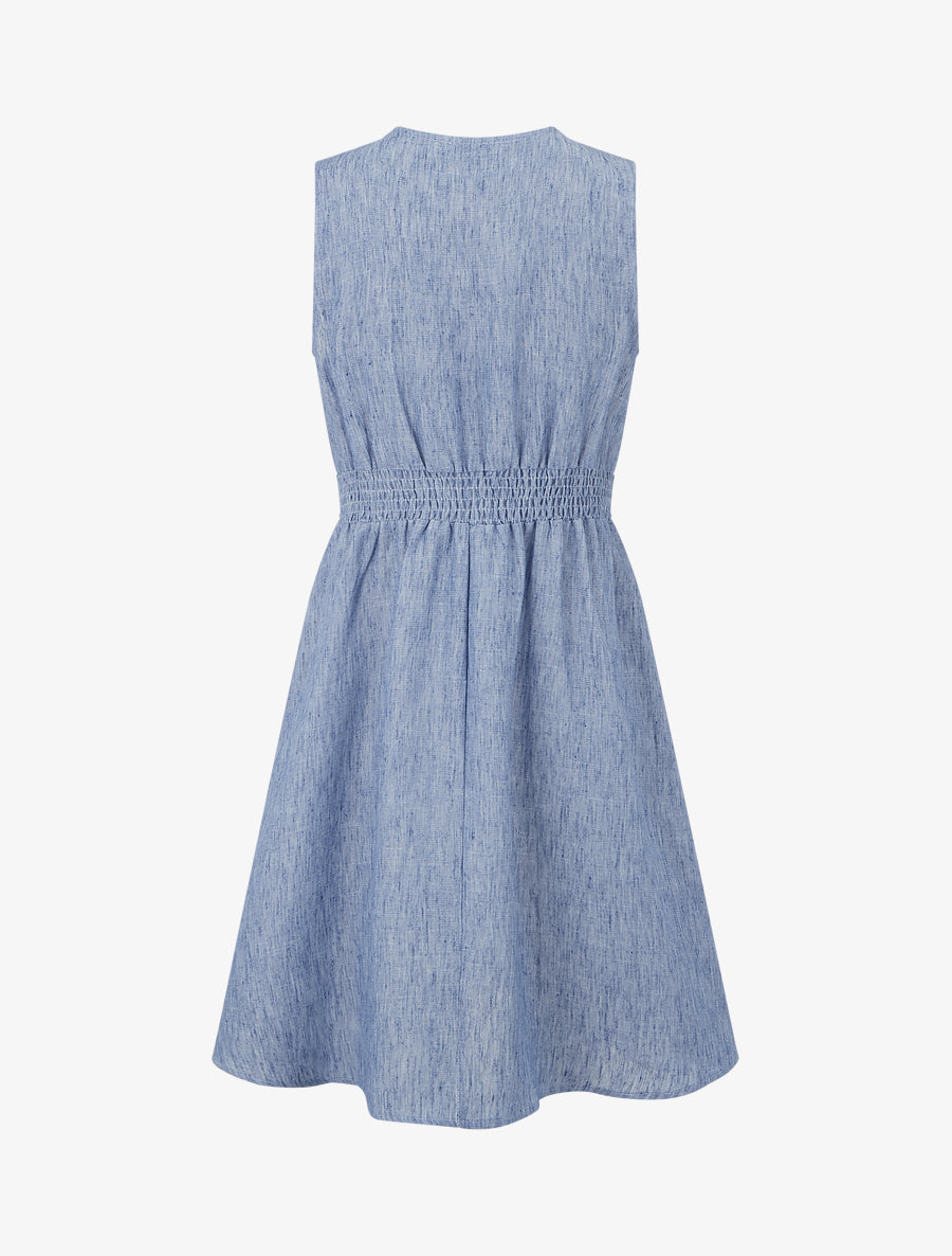 Robe mi-longue à bande brodée - Bleu - 2