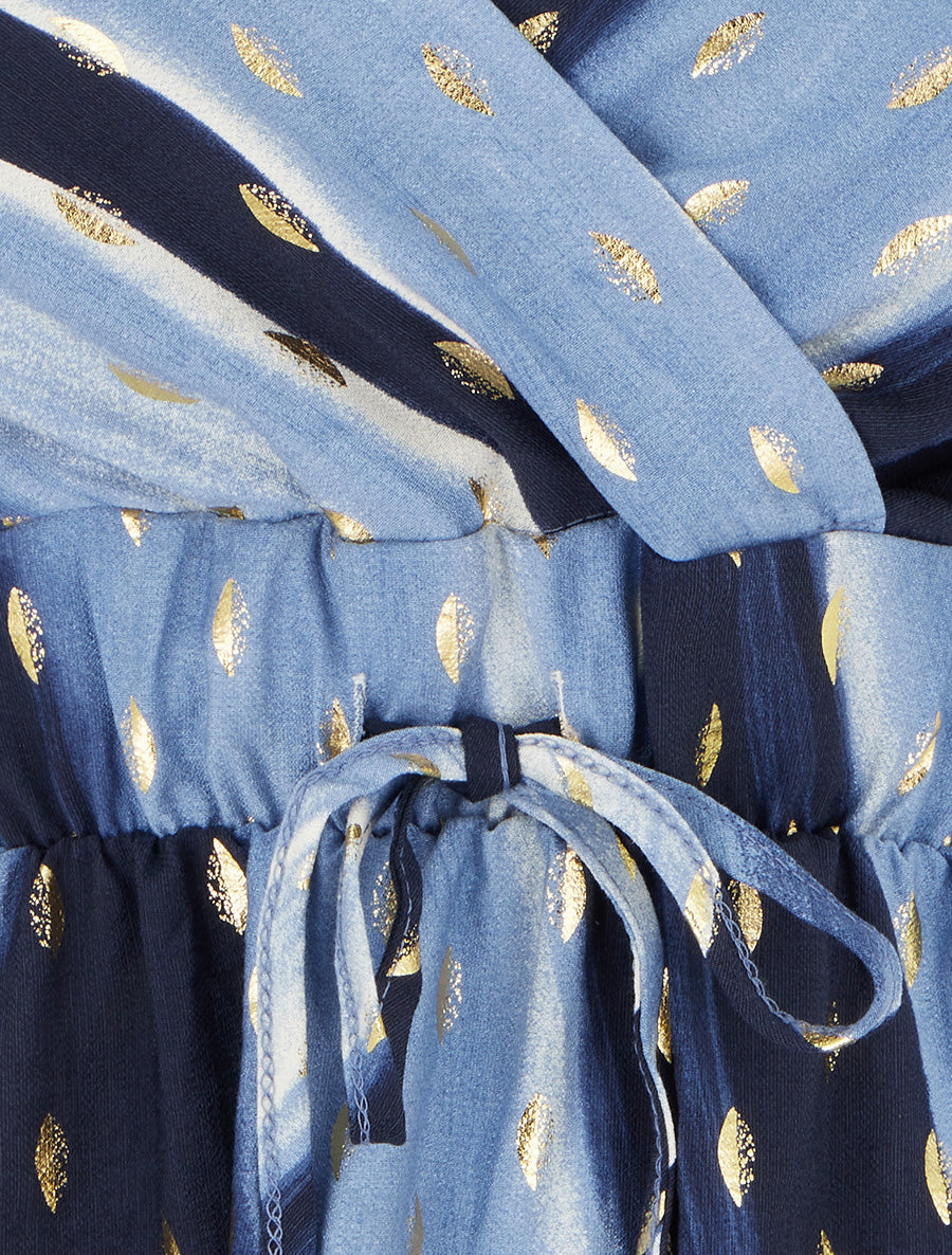 Robe mi-longue imprimé abstrait à détail irisé - Bleu - 3