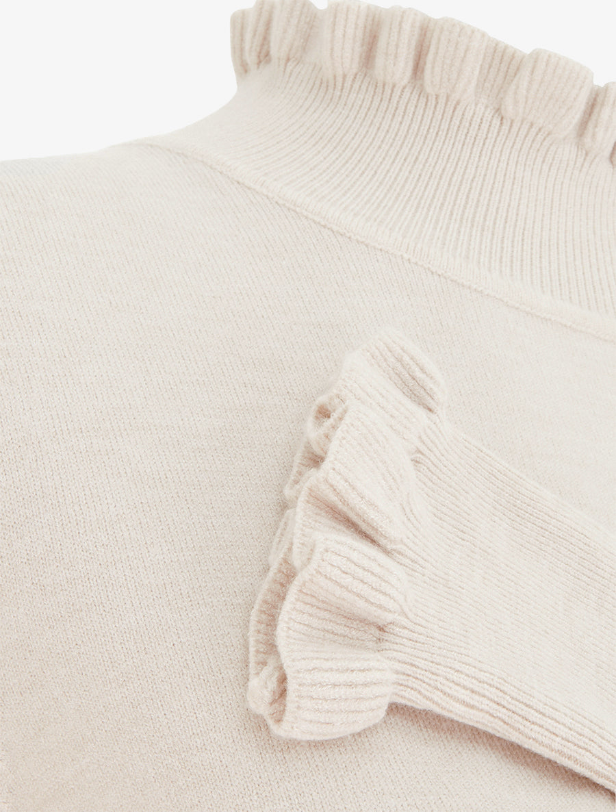 Pull droit à col montant et poignets volantés - Beige - 3