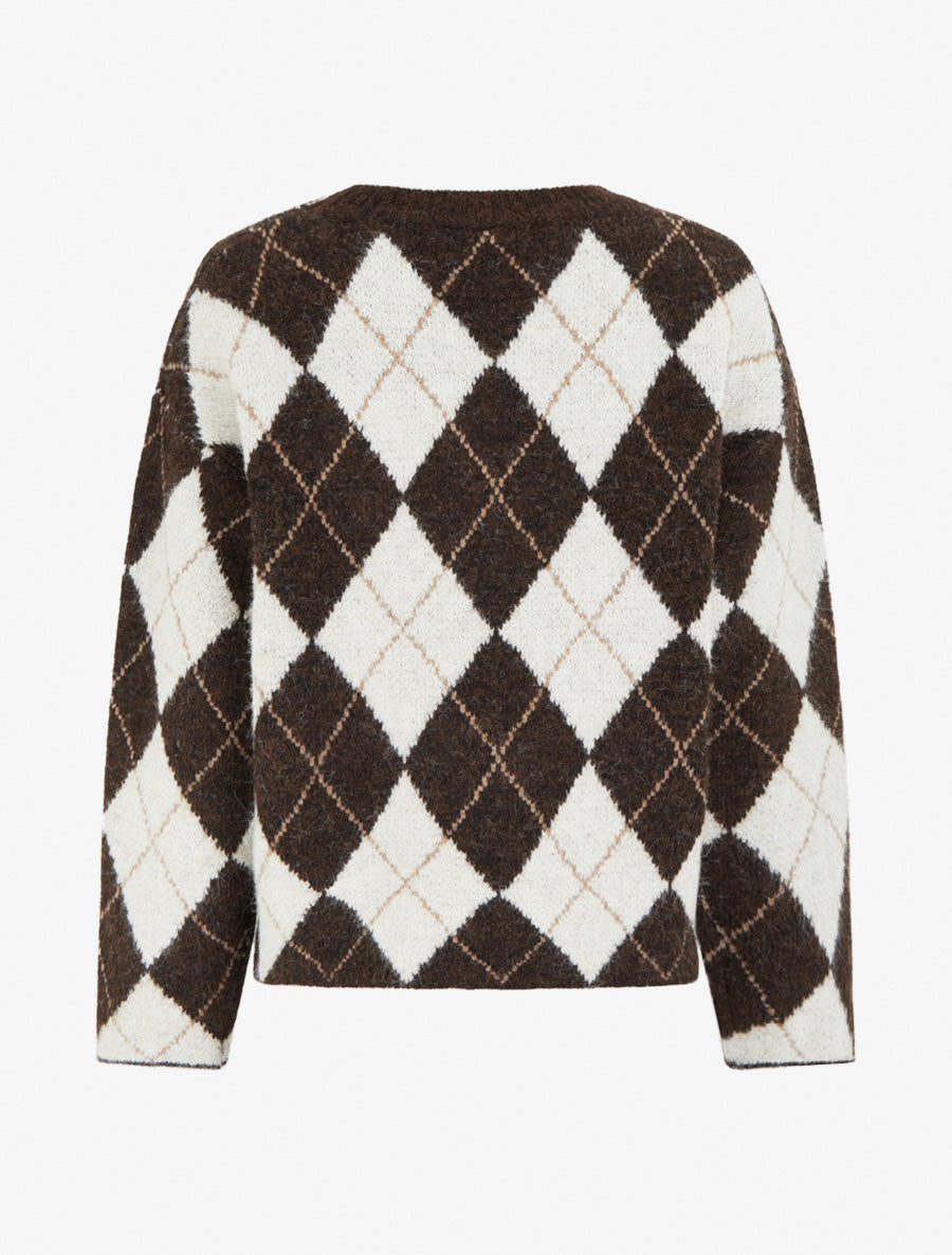 Pull ample en laine mélangée à motif losanges - Marron - 2