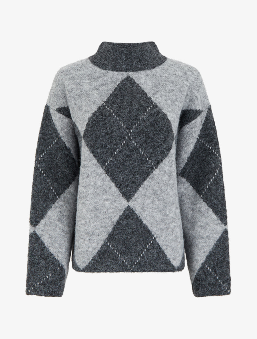 Pull en laine mélangée à motif losanges - Gris - 1