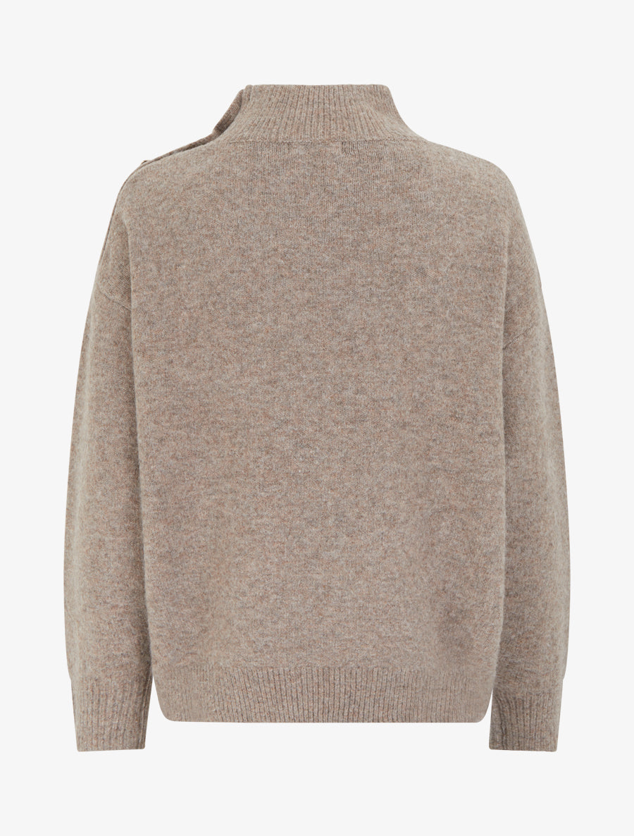Pull en laine mélangée à boutons fantaisies - Taupe - 2