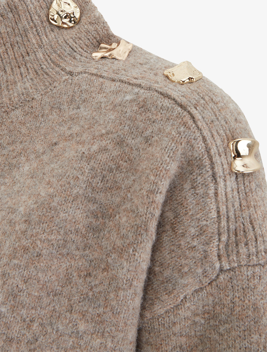 Pull en laine mélangée à boutons fantaisies - Taupe - 3