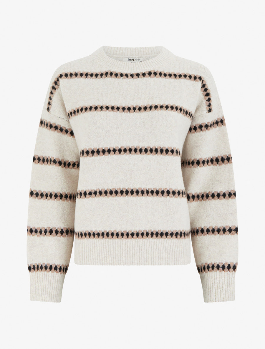Pull droit à rayures fantaisies - Beige - 1