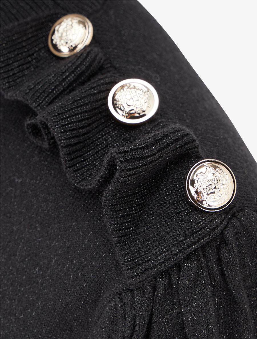 Pull uni pailleté à boutons décoratifs - Noir - 3