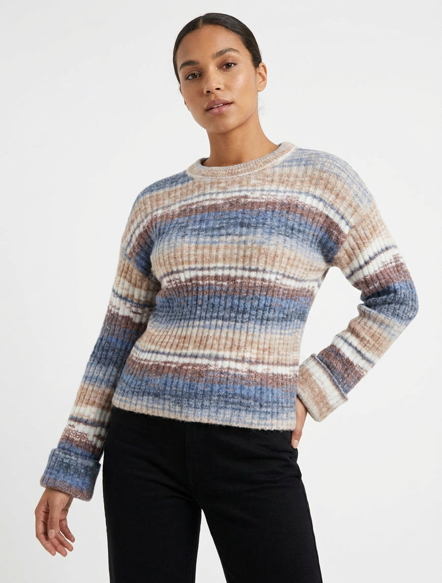 Gekleurde trui met omgeslagen mouwen - Blauw