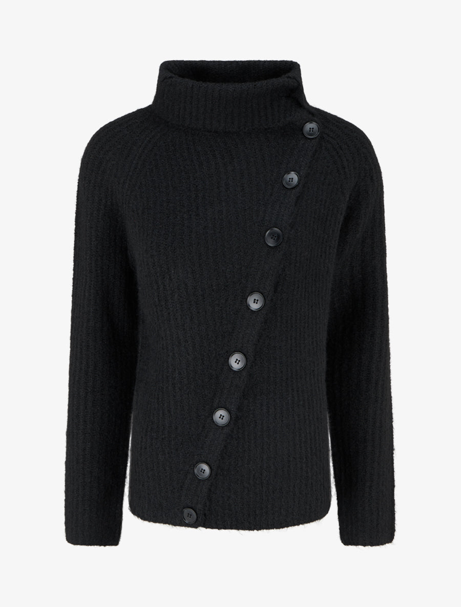 Pull uni à fermeture boutonnée - Noir - 1