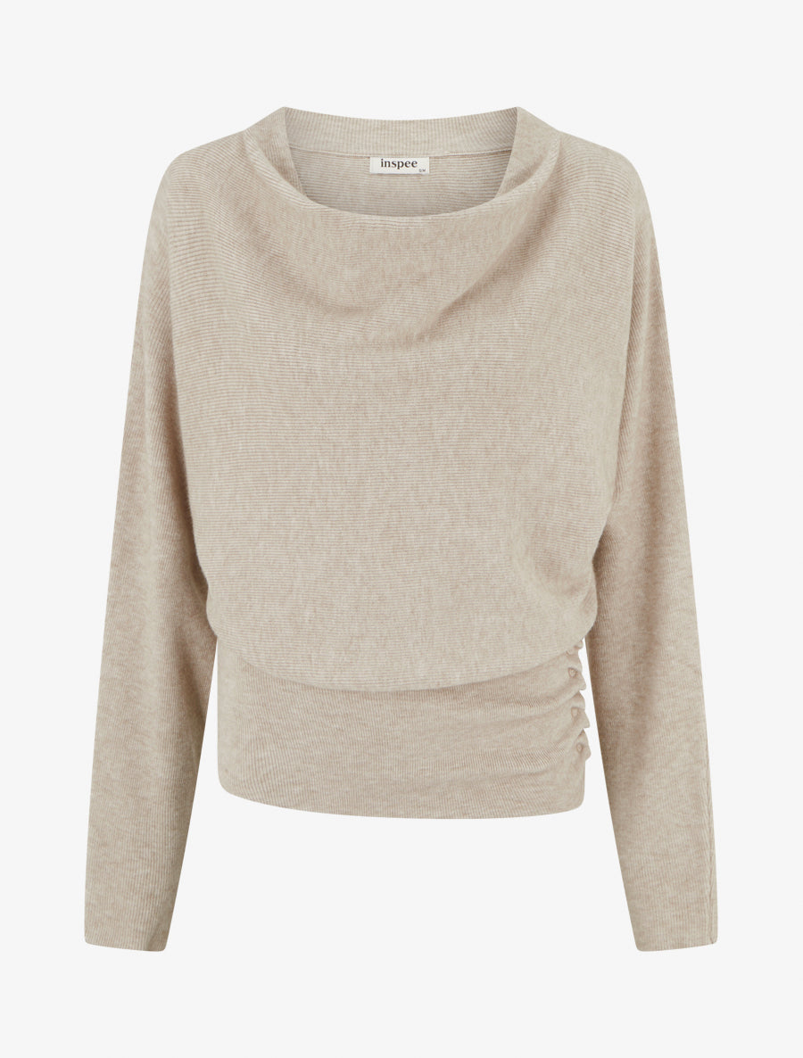 Pull côtelé à col bénitier - Taupe - 1