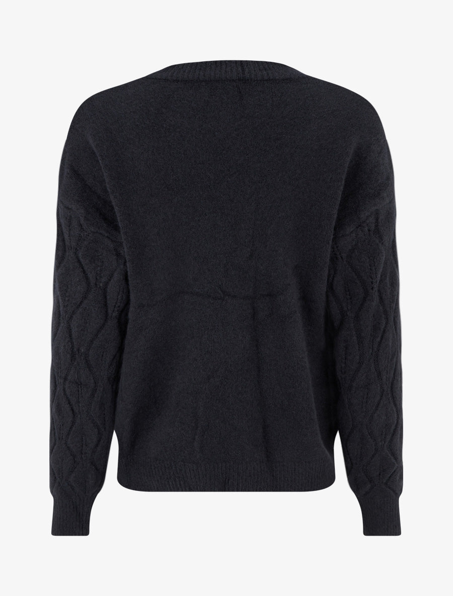 Pull droit en maille texturée à col rond - Noir - 2