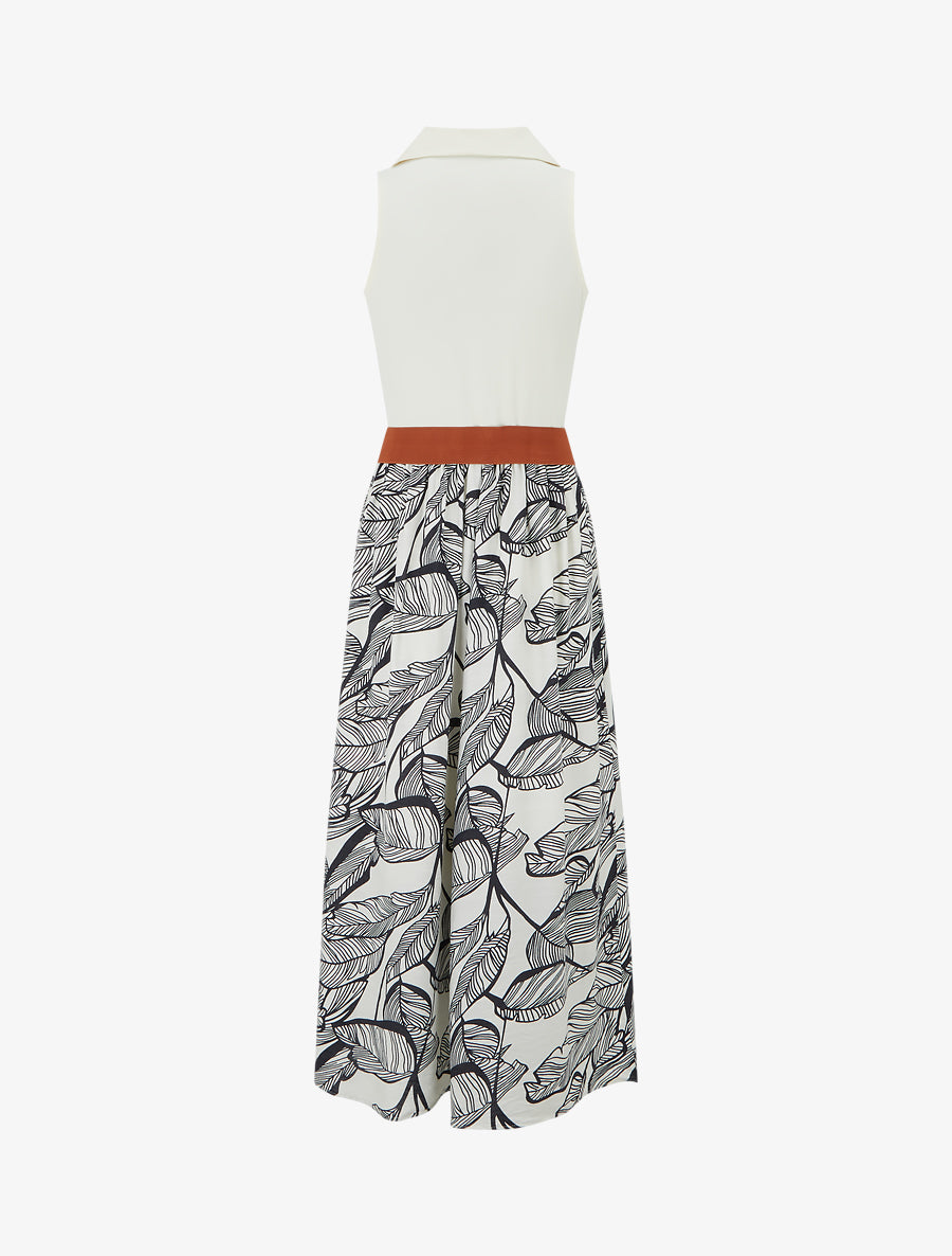Robe longue à boutons fantaisies et imprimé feuilles - Marine - 2