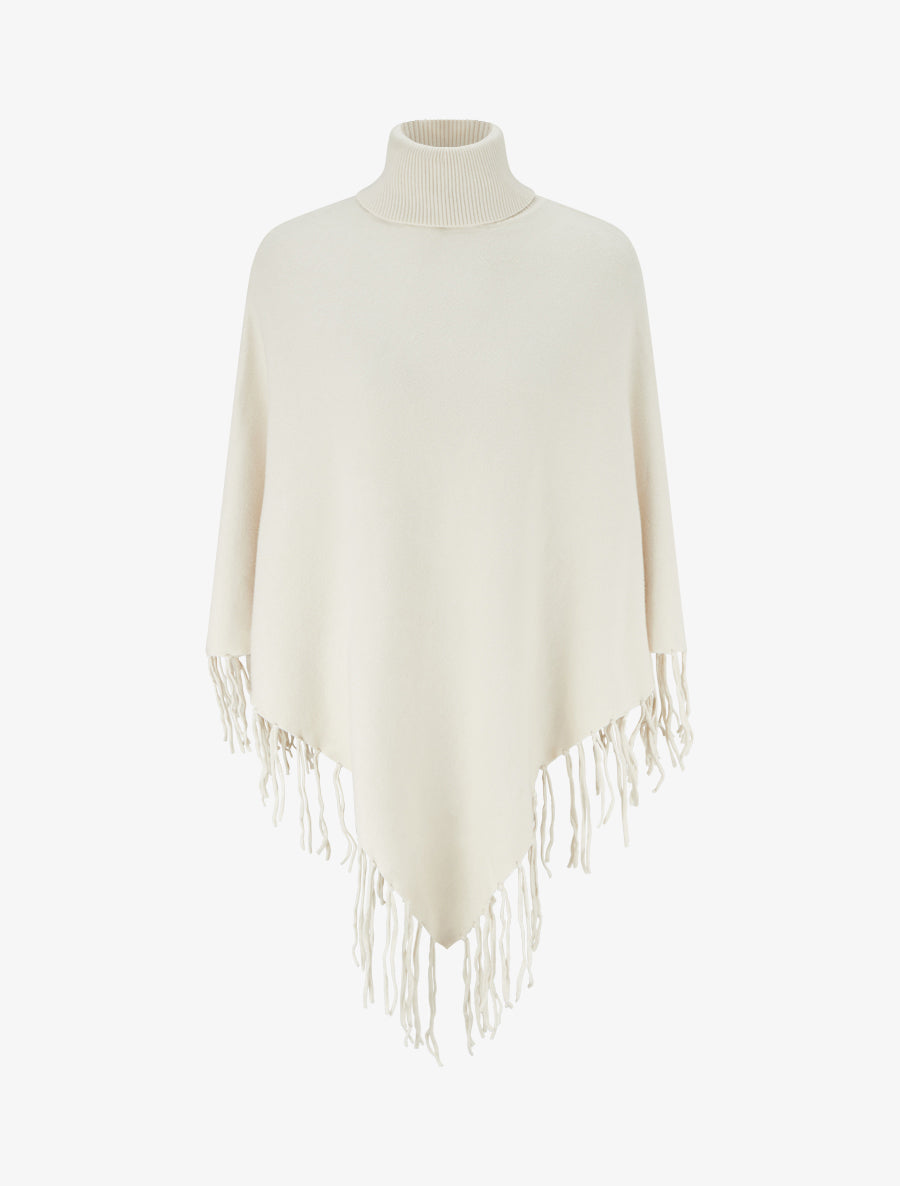 Poncho oversize à franges - Écru - 1