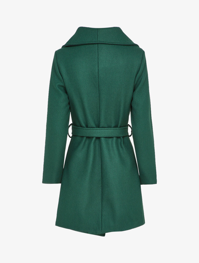 Manteau mi-long à zip et large col - Vert sapin - 2