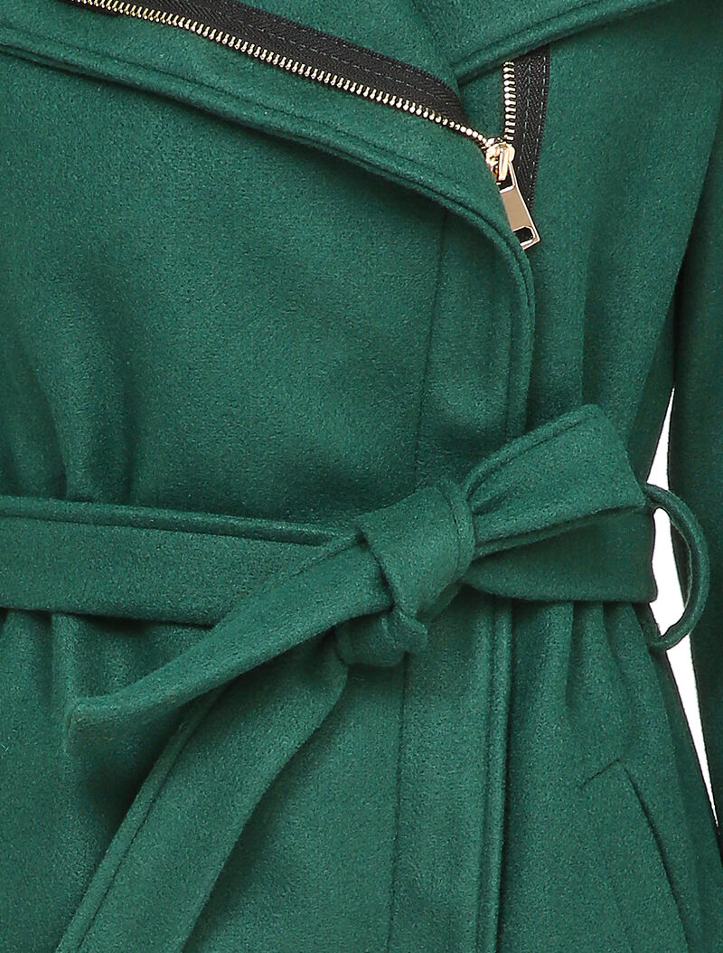 Manteau mi-long à zip et large col - Vert sapin - 3