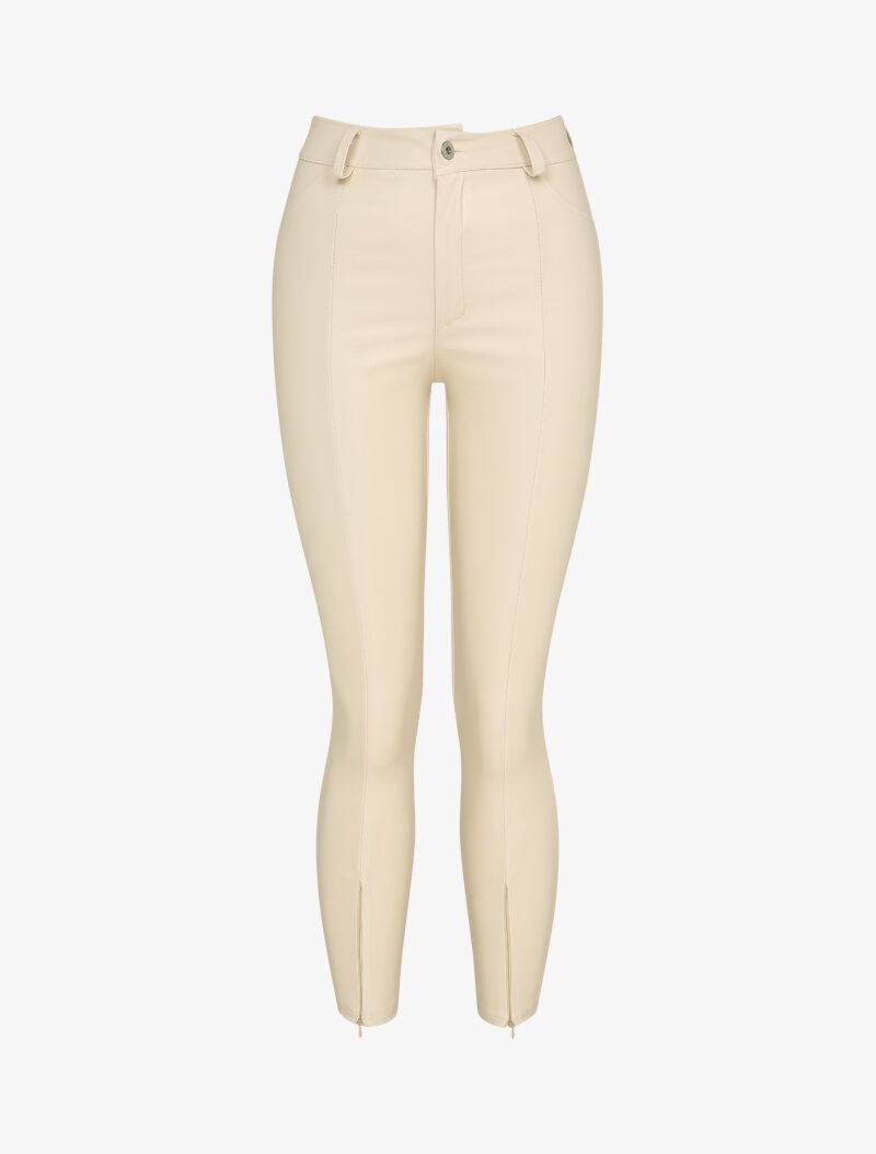 Pantalon 7/8 enduit avec zips aux chevilles - Beige - 1