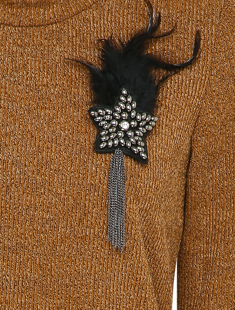 Robe pull à broche à plumes - Marron - 3