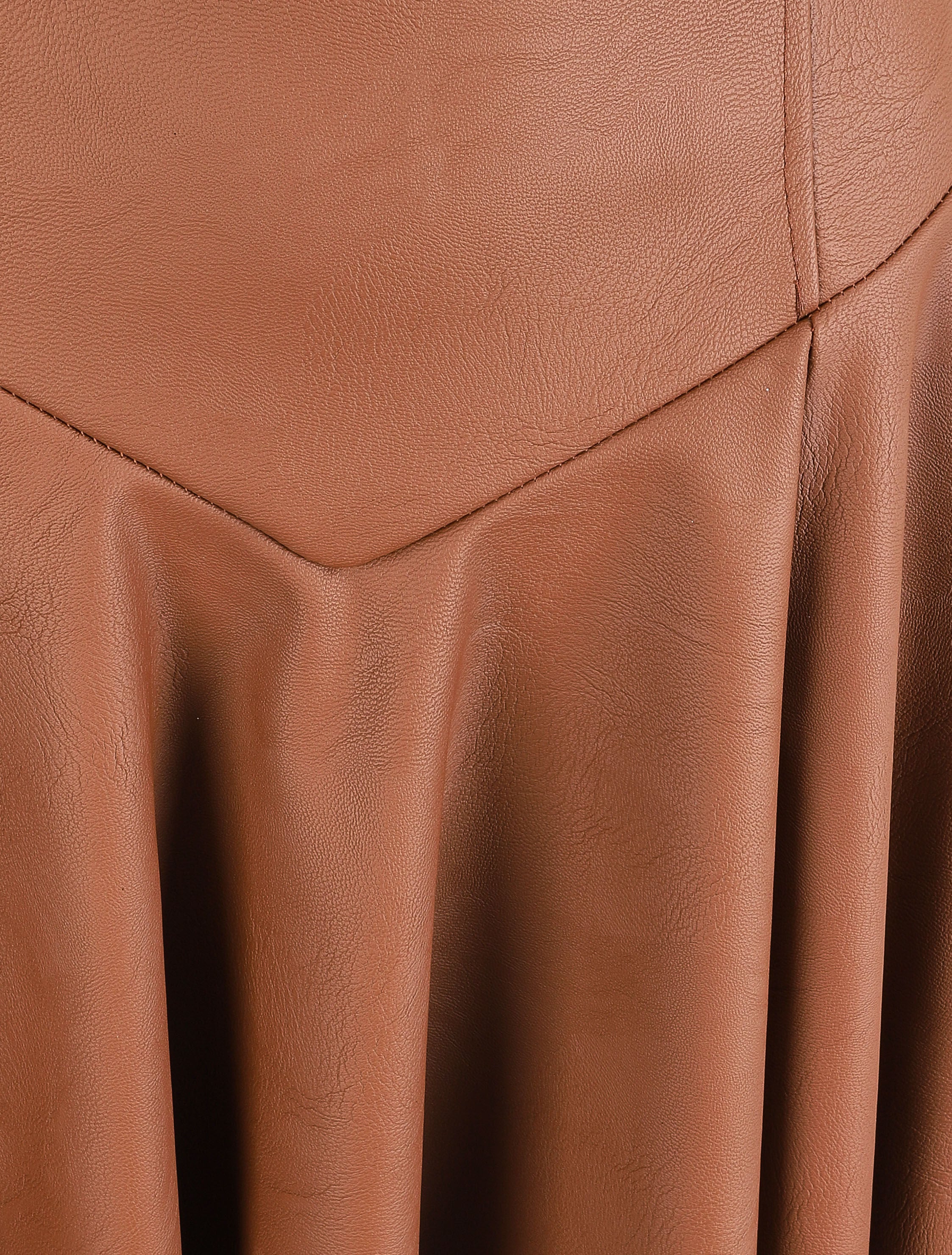 Robe volantée en simili à fines bretelles - Camel - 3