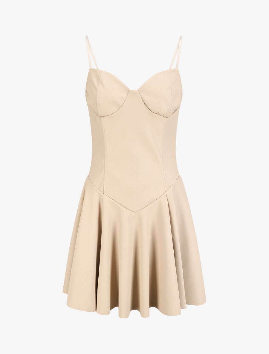Robe volantée en simili à fines bretelles - Beige - 1