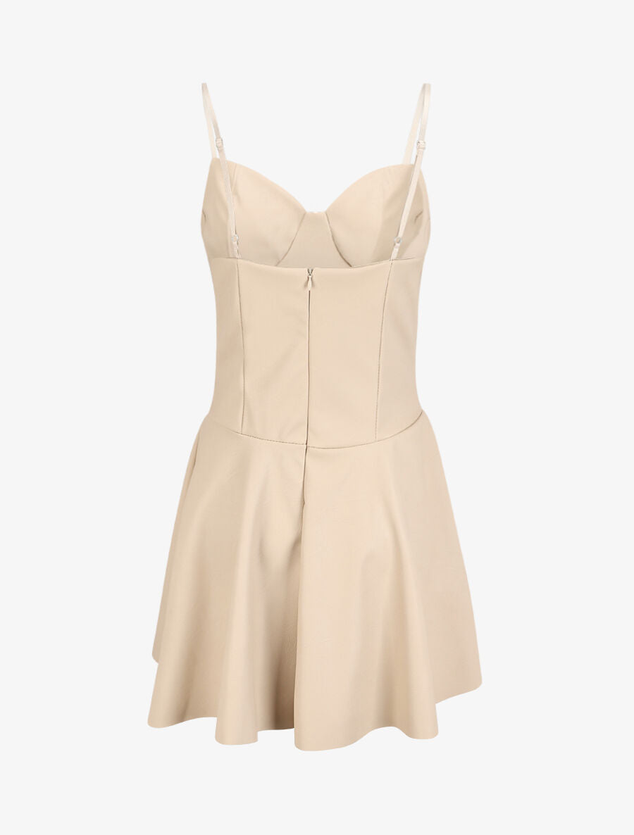 Robe volantée en simili à fines bretelles - Beige - 2