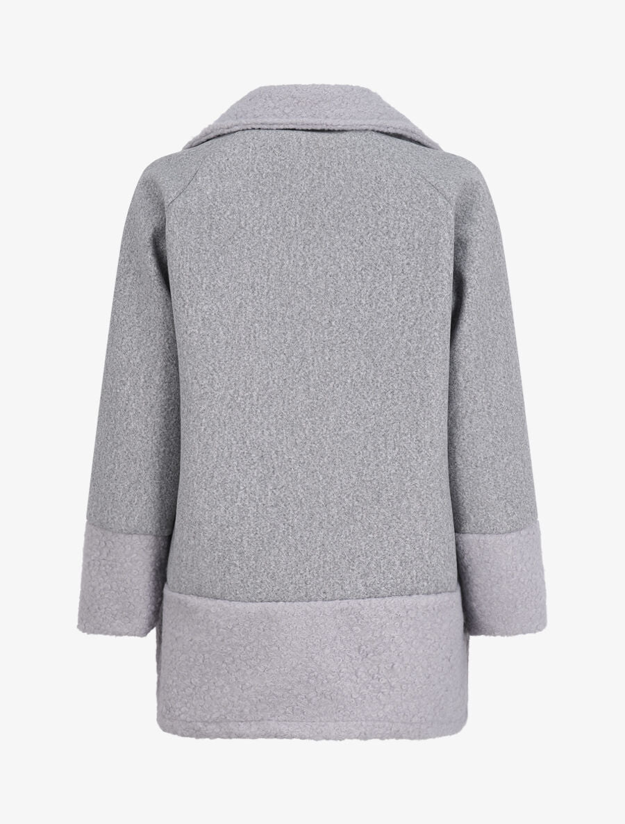 Manteau boutonné à détail laine bouclée - Gris clair - 2