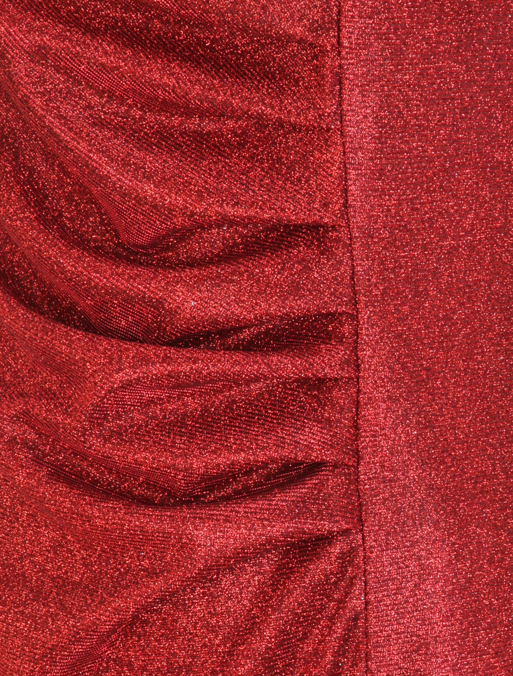 Robe pailletée à col asymétrique et détail drapé - Rouge - 3