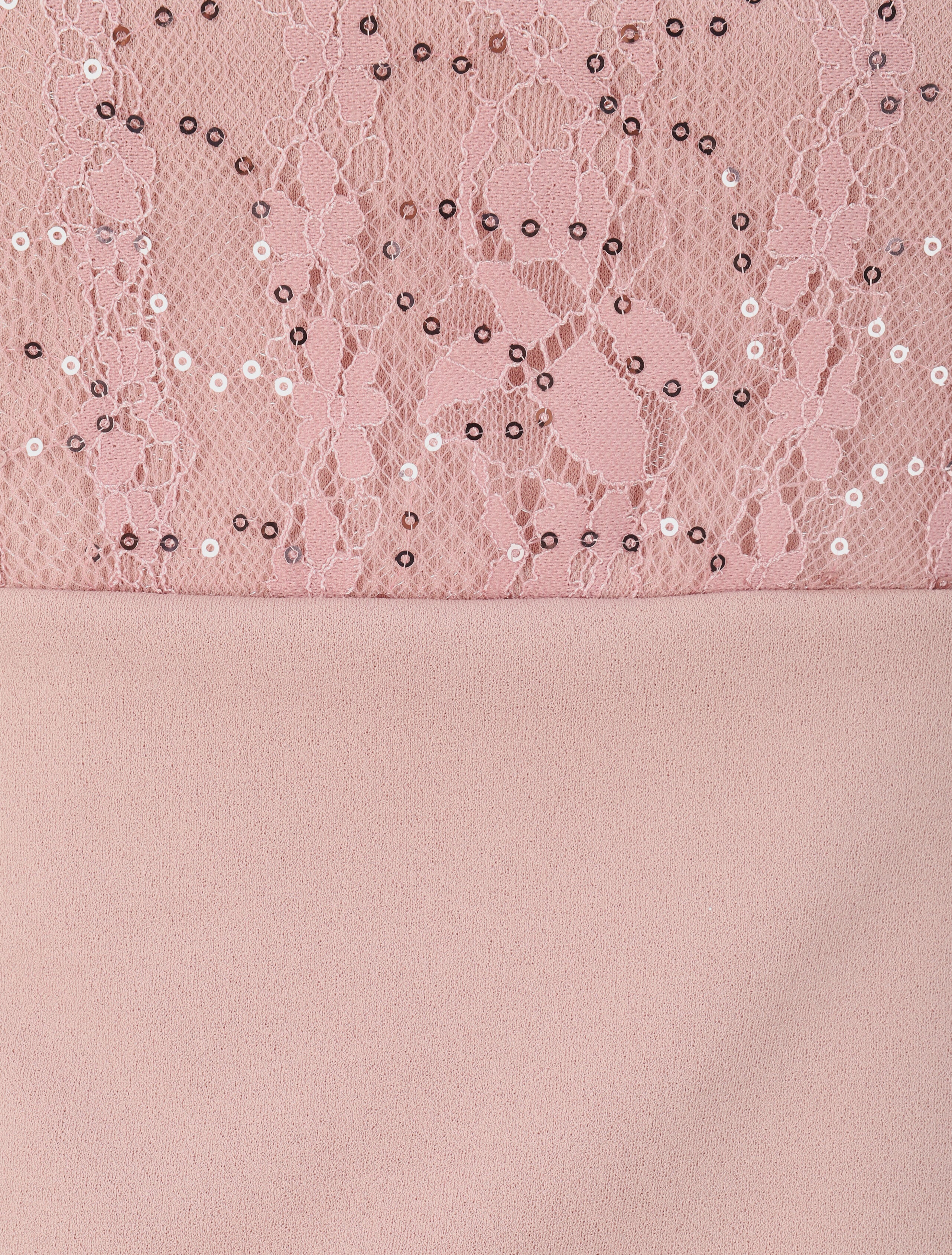 Robe à col montant et buste en dentelle et sequins - Rose poudré - 4