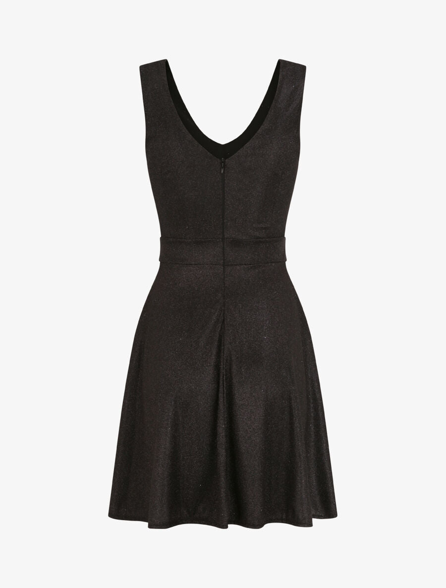 Robe à col V et paillettes - Noir - 2