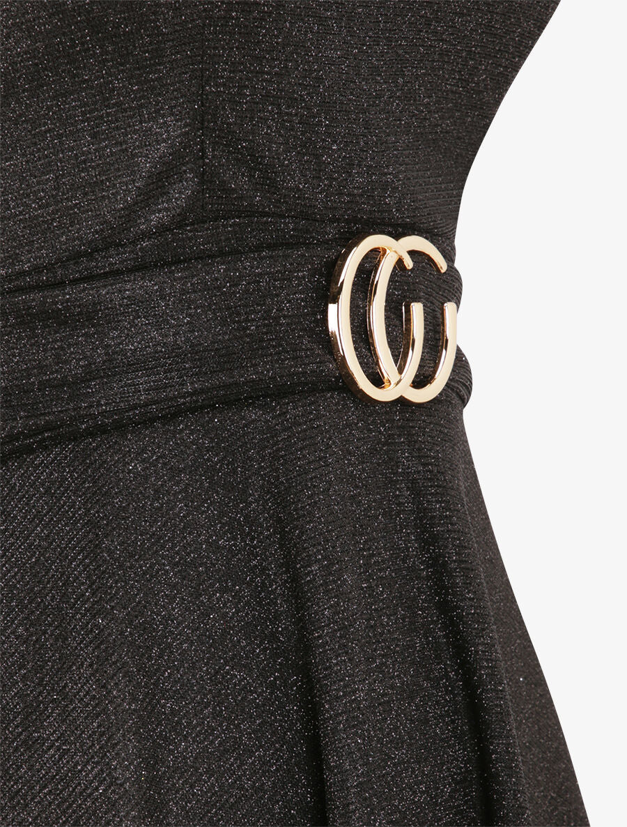 Robe à col V et paillettes - Noir - 3