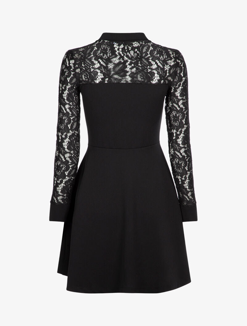 Robe à détails dentelle et zip contrastant - Noir - 2