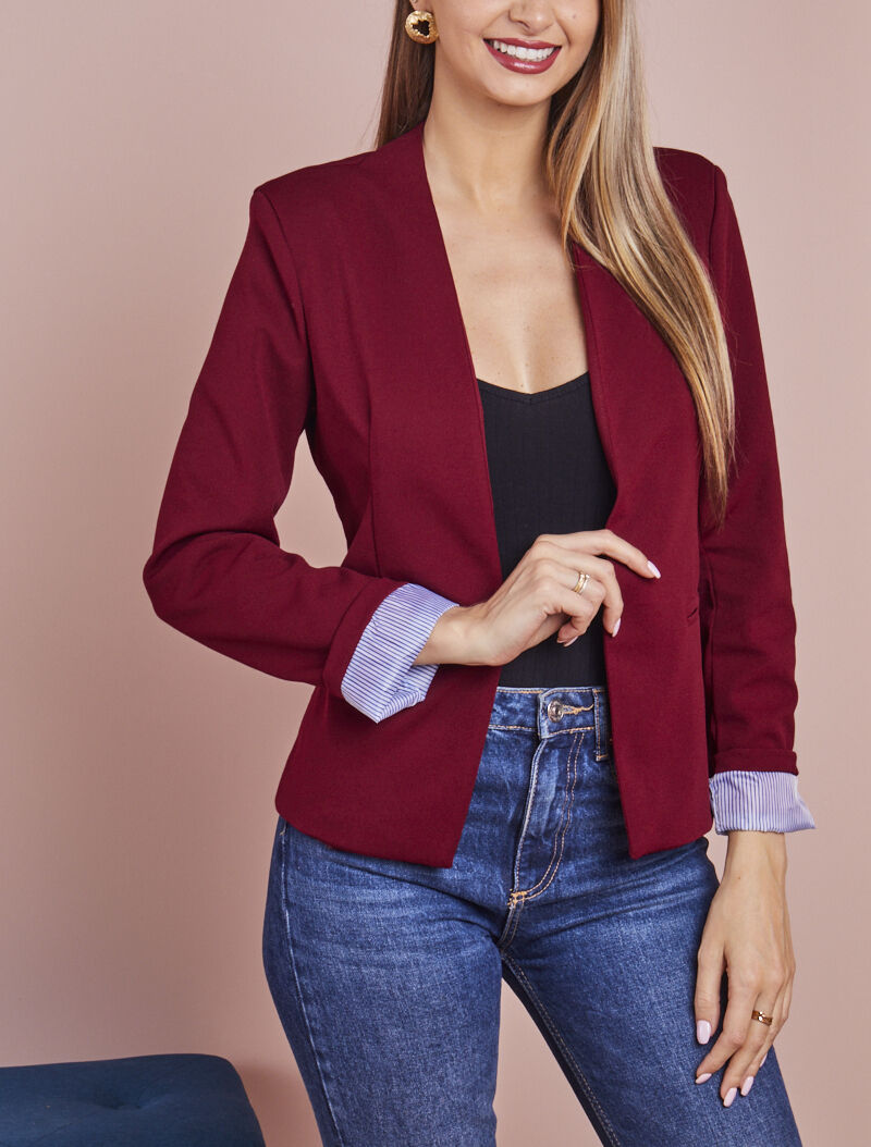 Blazer à revers imprimé rayé - Bordeaux - 5